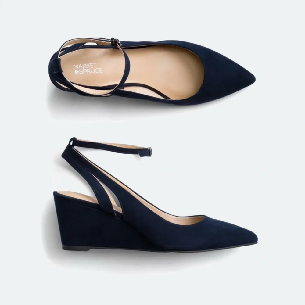 Market & Spruce Billie Ankle Wrap Wedge - Picture 1 of 6
